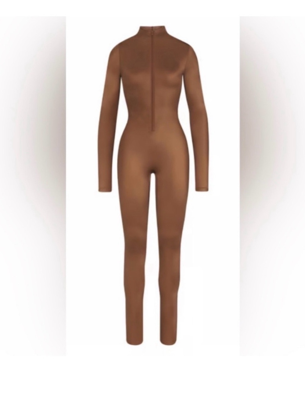 🆕 SKIMS All In One Shine Mock Neck Front Zip Jumpsuit Caramel/Tan - XL